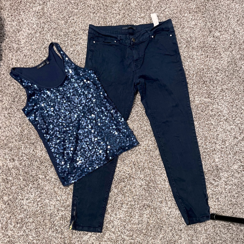 Zara jeans and top apt 9 navy blue bundle set women clothes